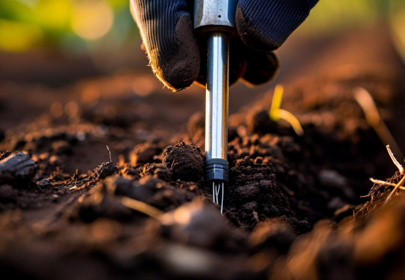 Soil health sensor probe in Colombian field soil