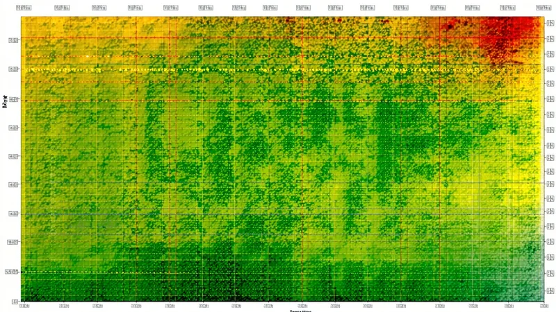 Multispectral heatmap overlay on banana leaf showing severity index zones